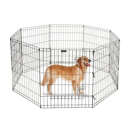 Pet Adobe Folding Metal Playpen with Eight 24 "x 30 "Panels with Latching Door for Dogs Black 959085LJO